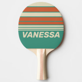 Raquete De Ping Pong Listras Horizontais Atemporais com Nome Retro