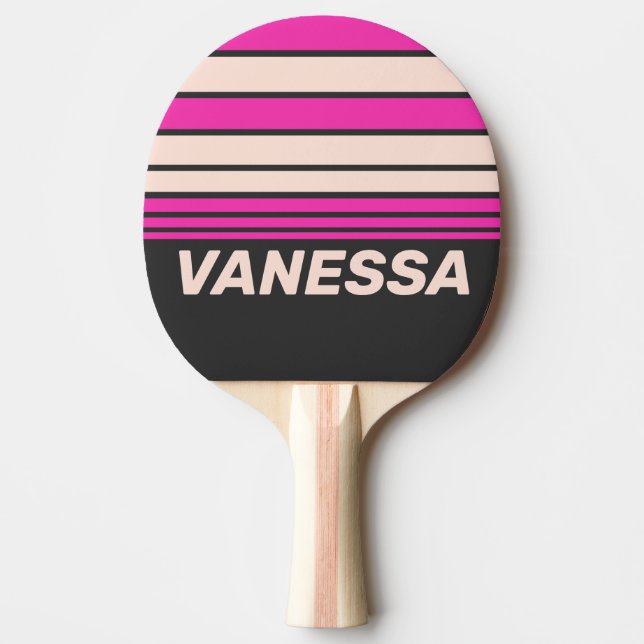 Raquete De Ping Pong Listras Horizontais Bubblegum Retrô com Nome (Frente)