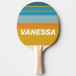 Raquete De Ping Pong Listras Horizontais Retro Amarelas com Nome