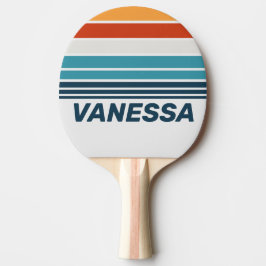 Raquete De Ping Pong Listras Horizontais Thistle Vintage com Nome