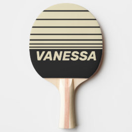 Raquete De Ping Pong Listras Horizontais Três Carvão Retrô com Nome