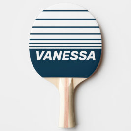 Raquete De Ping Pong Listras Horizontais Três Marinha Retro com Nome