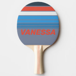 Raquete De Ping Pong Listras Horizontais Vintage Escuras com Nome