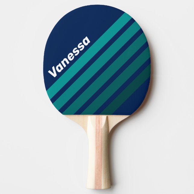 Raquete De Ping Pong Listras inclinadas da maré do oceano com nome (Frente)