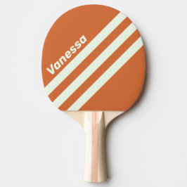 Raquete De Ping Pong Listras Laranjas Retrô em Três Ângulos com Nome