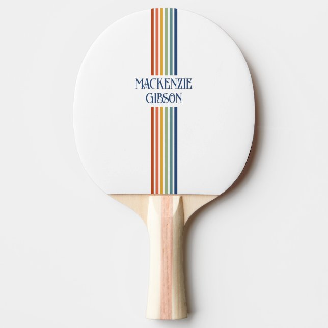 Raquete De Ping Pong Listras Minimalistas Monogramadas Retrô (Frente)