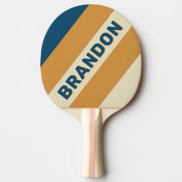 Raquete De Ping Pong Listras Negras em Negrito Onda Azul Retro com Nome