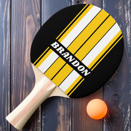 Raquete De Ping Pong Listras Nostálgicas de Abelha no Tabuleiro com Nom
