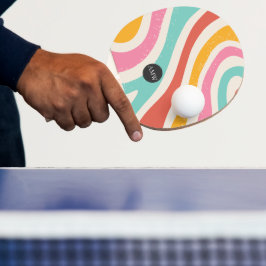 Raquete De Ping Pong Listras Onduladas Coloridas Retro Monograma