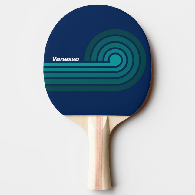 Raquete De Ping Pong Listras Onduladas da Maré Oceânica com Nome (Verso)