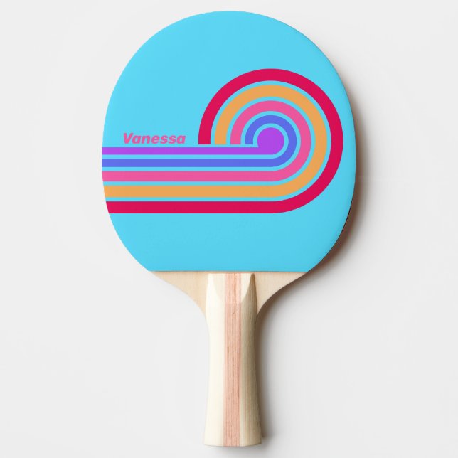 Raquete De Ping Pong Listras Onduladas de Vidro do Mar com Nome (Frente)