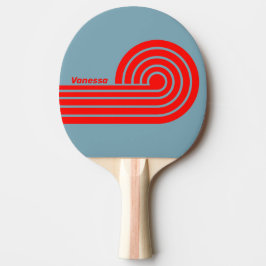 Raquete De Ping Pong Listras onduladas do Mar Vermelho retrô com Nome