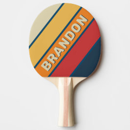 Raquete De Ping Pong Listras Ousadas Arco-íris Azul Vintage com Nome