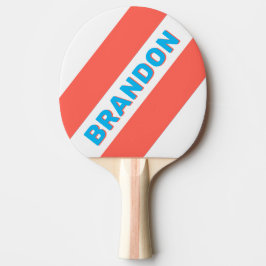 Raquete De Ping Pong Listras Ousadas Azul Céu Claro Retro com Nome