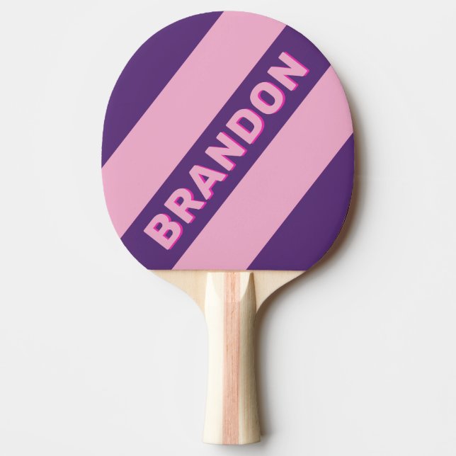 Raquete De Ping Pong Listras Ousadas Céu Rosa Retrô com Nome (Frente)