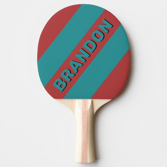 Raquete De Ping Pong Listras Ousadas do Recife Rubi com Nome (Frente)