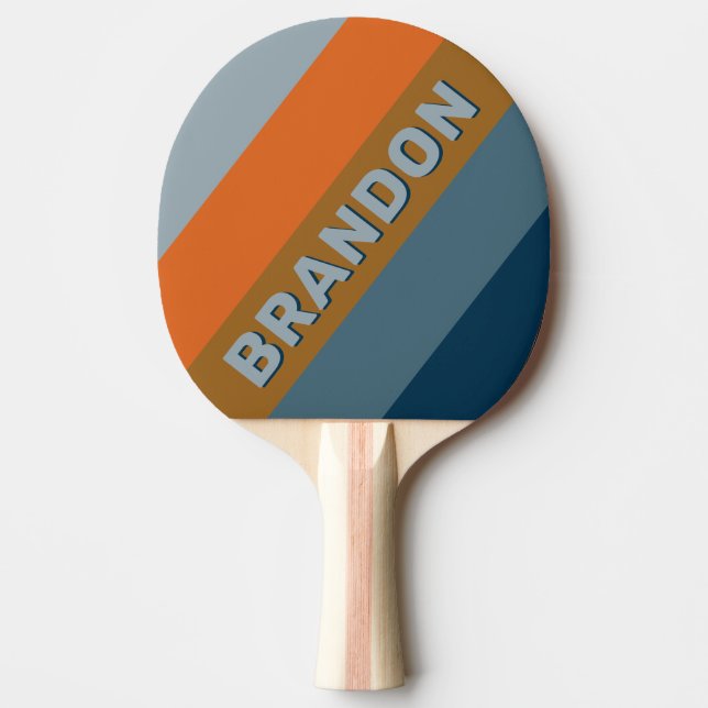 Raquete De Ping Pong Listras Ousadas Indigo Horizon com Nome (Frente)