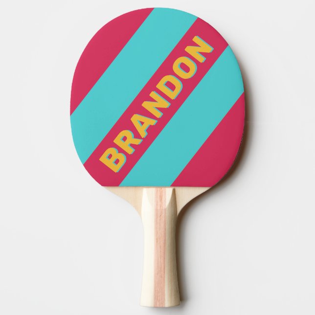 Raquete De Ping Pong Listras Ousadas Retro Brisa Tropical com Nome (Verso)