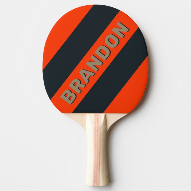 Raquete De Ping Pong Listras Ousadas Retrô de Deserto com Nome (Frente)