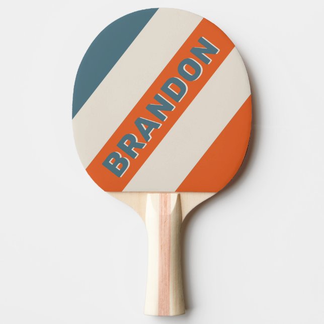 Raquete De Ping Pong Listras Ousadas Retro Surfside com Nome (Frente)