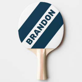 Raquete De Ping Pong Listras Ousadas Três da Marinha Retro com Nome