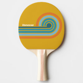 Raquete De Ping Pong Listras Retro Amarelas com Nome