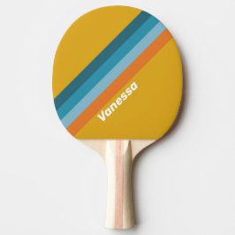 Raquete De Ping Pong Listras Retrô Amarelas com Nome