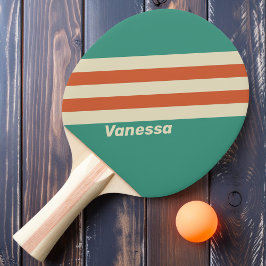 Raquete De Ping Pong Listras Retro Atemporais com Nome
