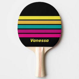 Raquete De Ping Pong Listras Retro Escuro Anos 80 Faixas com Nome