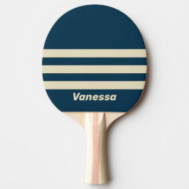 Raquete De Ping Pong Listras Retro Navy Fade Três Faixas com Nome