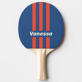 Raquete De Ping Pong Listras Retrô Vermelho & Azul Três Pin com Nome