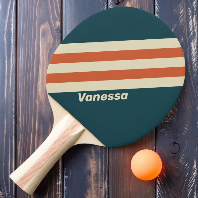 Raquete De Ping Pong Listras Retro Wave com Nome (Criador carregado)