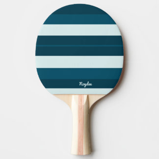 Raquete De Ping Pong Listras Rítmicas Linhas Horizontais Azul Mar Branc
