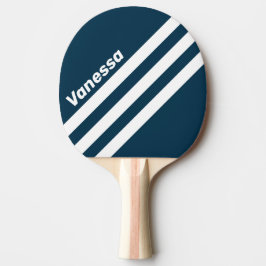 Raquete De Ping Pong Listras Triangulares da Marinha Retro com Nome