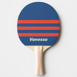 Raquete De Ping Pong Listras Vermelhas e Azuis Retrô com Nome em Três F
