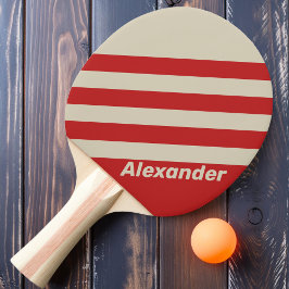 Raquete De Ping Pong Listras Vermelhas Esportivas Vintage com Nome