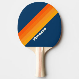 Raquete De Ping Pong Listras Vintage Azul com Nome