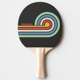 Raquete De Ping Pong Listras Vintage da Meia-Noite com Nome