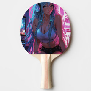 Raquete De Ping Pong Lofi Gamer Girl Estética de animação de calha