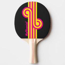 Raquete De Ping Pong Loop de Brilho Solar Retro com Nome