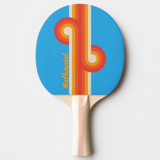 Raquete De Ping Pong Loop de Listra Azul Surf Desbotado com Nome (Frente)