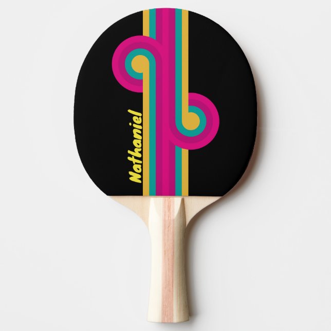 Raquete De Ping Pong Loop Sombrio dos Anos 80 Retro com Nome (Frente)