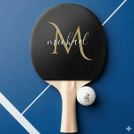 Raquete De Ping Pong Luxo elegante monograma negro e Dourado<br><div class="desc">Design de luxo clássico elegante com preto e ouro com monograma. O modelo foi configurado para que você só precise adicionar seu nome para completar o design. Acessórios correspondentes na loja.</div>