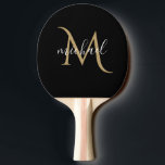 Raquete De Ping Pong Luxo elegante monograma negro e Dourado<br><div class="desc">Design de luxo clássico elegante com preto e ouro com monograma. O modelo foi configurado para que você só precise adicionar seu nome para completar o design. Acessórios correspondentes na loja.</div>