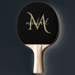 Raquete De Ping Pong Luxo elegante monograma negro e Dourado<br><div class="desc">Design de luxo clássico elegante com preto e ouro com monograma. O modelo foi configurado para que você só precise adicionar seu nome para completar o design. Acessórios correspondentes na loja.</div>
