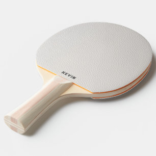 Raquete De Ping Pong Luxo em Couro Branco Falso com Monograma Cinza