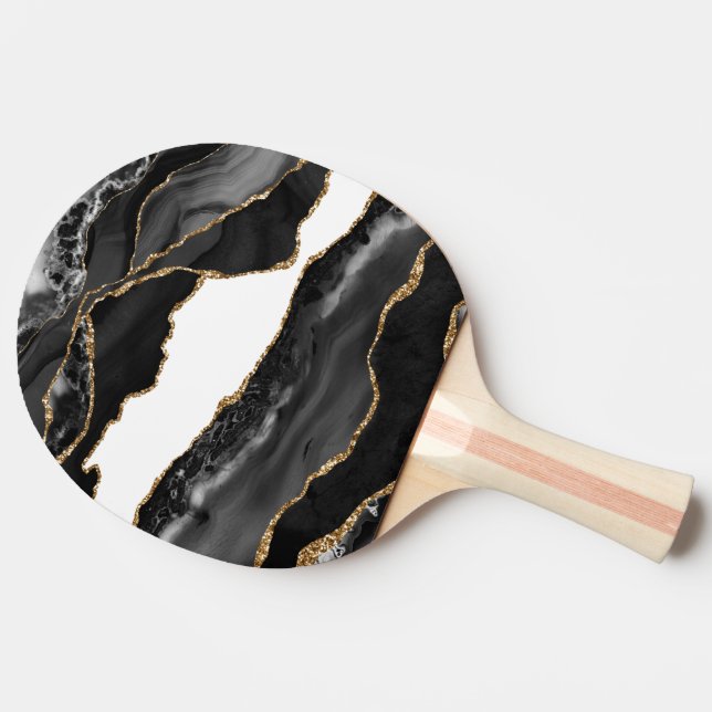 Raquete De Ping Pong Lúxo Na moda preto de Agate Marbado Faux (Lateral)
