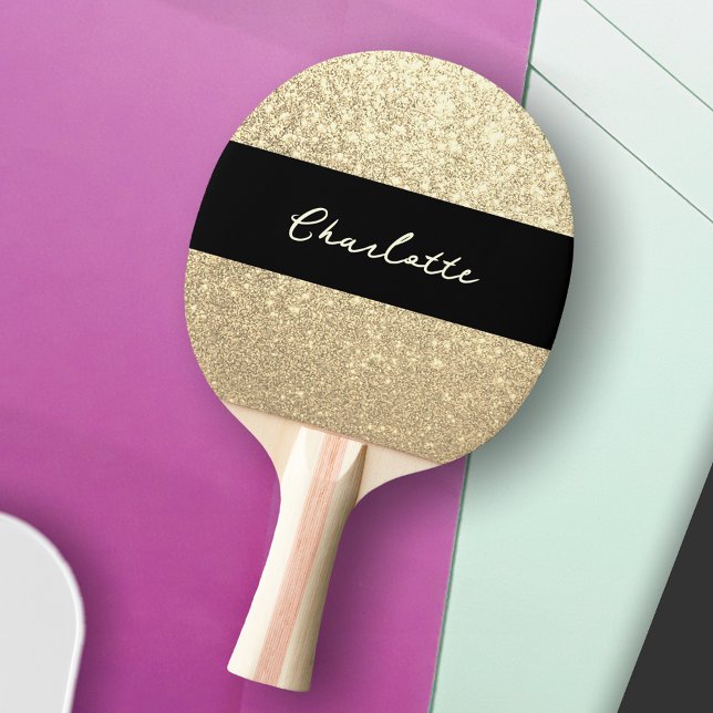 Raquete De Ping Pong Luxury Sparkle Dourado Glitter Name (Criador carregado)