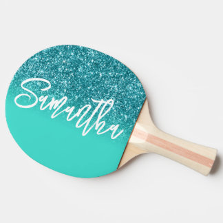 Raquete De Ping Pong Luxury Teal Glitter Turquoise Ombre Personalizar