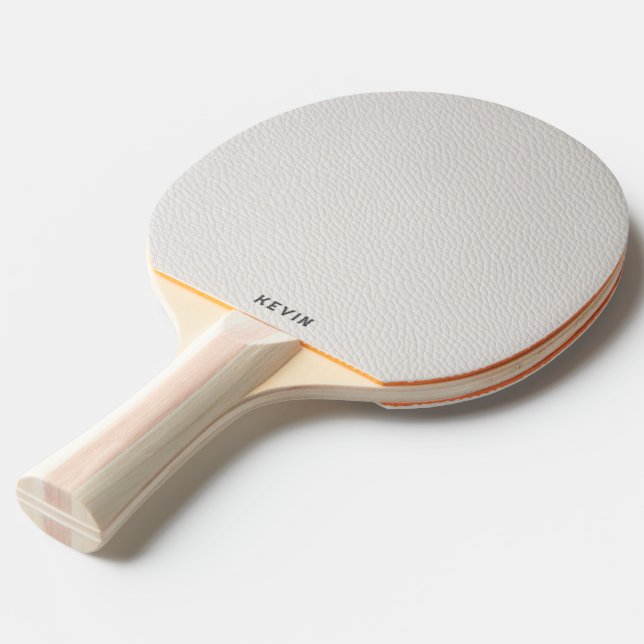 Raquete De Ping Pong Luxury White Faux Leather Gray Monogram (Verso inclinado)